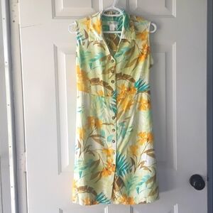 Green and Yellow Tropical Sleeveless Dress.